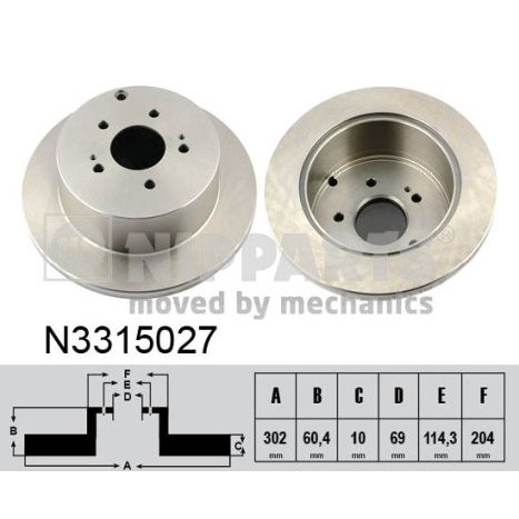 Слика на кочионен диск NIPPARTS N3315027 за Mitsubishi Grandis (NA W) 2.4 - 177 коњи бензин