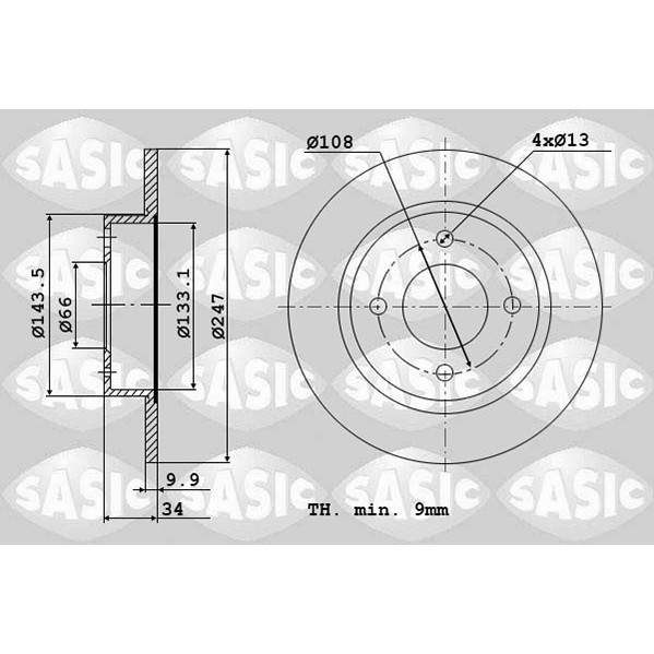 Слика на кочионен диск SASIC 2464894J за Citroen Saxo S0,S1 1.1 X,SX - 54 коњи бензин