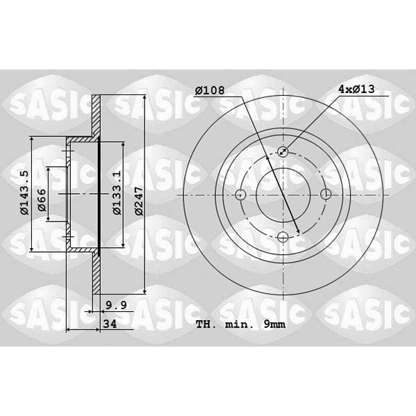 Слика на кочионен диск SASIC 2464894J за Peugeot 106 (1A,1C) 1.4 D - 50 коњи дизел