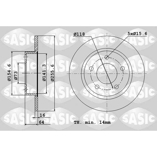 Слика на кочионен диск SASIC 2464954J за Citroen C25 BOX 280,290 1.8 - 68 коњи бензин