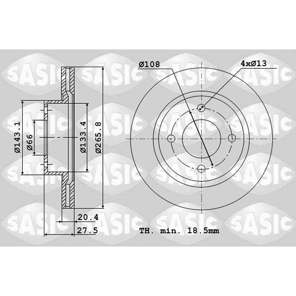 Слика на кочионен диск SASIC 2464974J за Citroen Xantia Estate X1 1.8 i - 90 коњи бензин