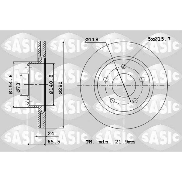 Слика на кочионен диск SASIC 2464L24J за Fiat Ducato Platform 230 2.0 JTD - 84 коњи дизел