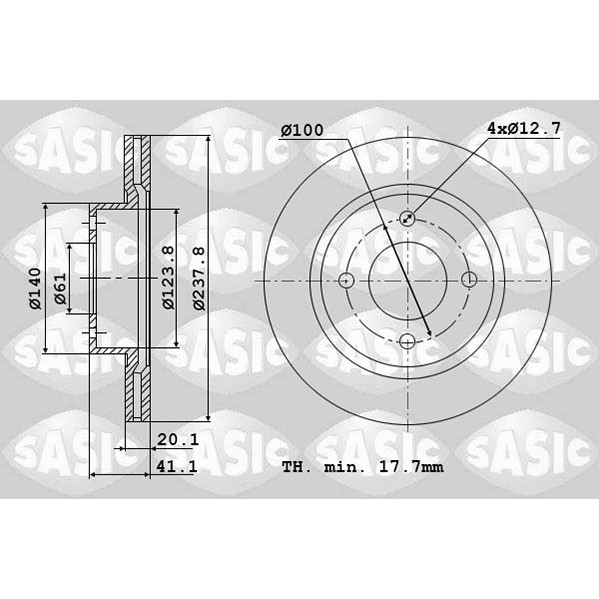 Слика на кочионен диск SASIC 4004255J за Renault Clio 2 1.9 D (B/CB0J) - 65 коњи дизел