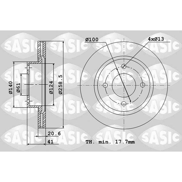 Слика на кочионен диск SASIC 4004268J за Renault Clio 2 1.5 dCi (B/C2J) - 68 коњи дизел