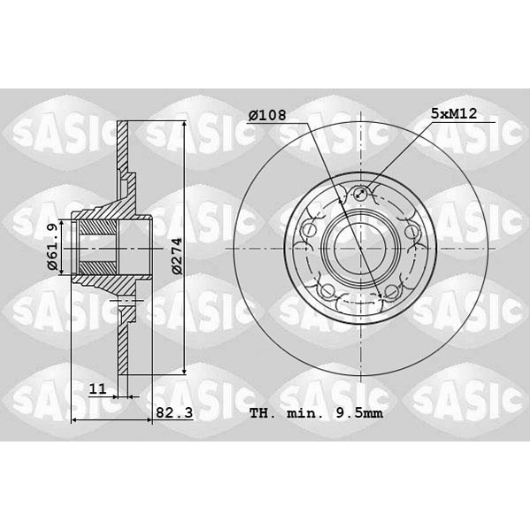 Слика на кочионен диск SASIC 4004300J за Renault Vel Satis (BJ0) 3.0 dCi (BJ0J, BJ0N) - 177 коњи дизел