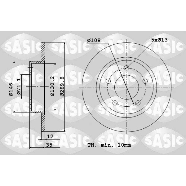 Слика на кочионен диск SASIC 6100001 за Peugeot 407 SW 2.0 HDi 135 - 136 коњи дизел