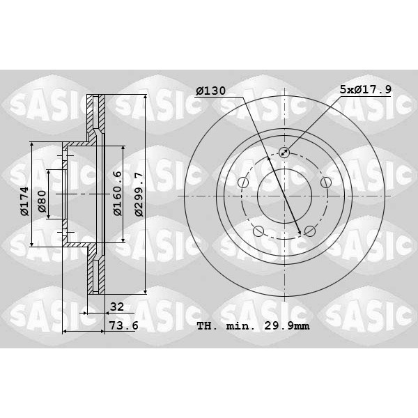 Слика на кочионен диск SASIC 6100019 за Citroen Relay Platform BUS 2.2 HDi 150 - 150 коњи дизел