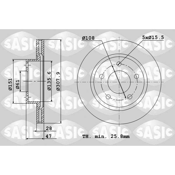 Слика на кочионен диск SASIC 6104007 за Renault Espace 4 (JK0) 2.0 Turbo (JK0B, JK0N) - 163 коњи бензин