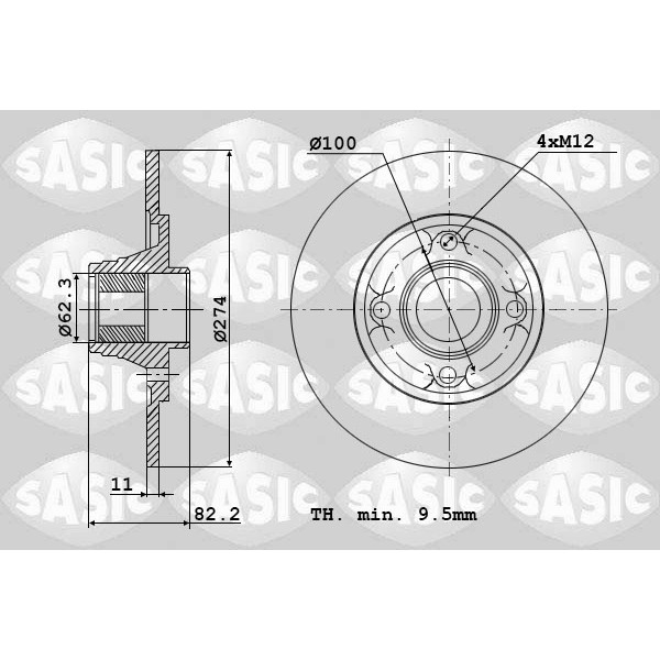 Слика на кочионен диск SASIC 6104013 за Renault Grand Scenic 2 (JM0-1) 1.6 - 113 коњи бензин