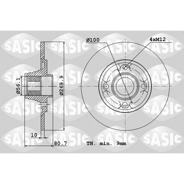 Слика на кочионен диск SASIC 6104019 за Renault Grand Scenic 2 (JM0-1) 1.6 - 113 коњи бензин