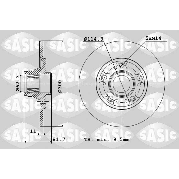 Слика на кочионен диск SASIC 6104028 за Renault Laguna 3 Grandtour (KT0-1) 3.0 dCi (KT03, KT13) - 235 коњи дизел