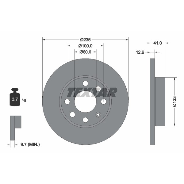 Слика на кочионен диск TEXTAR 92020900 за Opel Kadett E Box 1.3 N - 60 коњи бензин