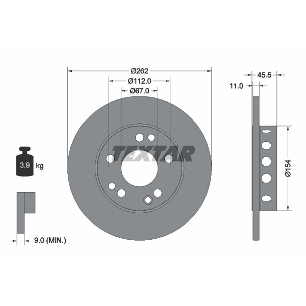 Слика на кочионен диск TEXTAR 92027400 за Mercedes 190 (w201) D 2.5 (201.126) - 94 коњи дизел