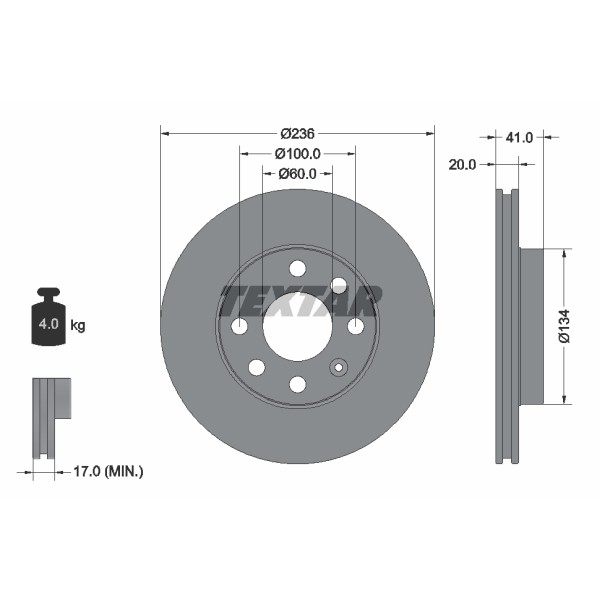 Слика на кочионен диск TEXTAR 92029600 за CHEVROLET AGILE 1.4 - 92 коњи бензин