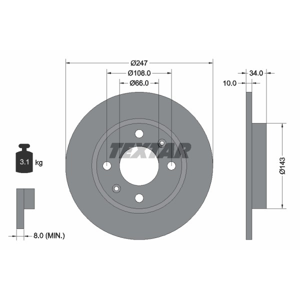 Слика на кочионен диск TEXTAR 92029800 за Citroen ZX Break N2 1.5 D - 57 коњи дизел