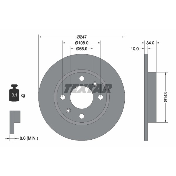 Слика на кочионен диск TEXTAR 92029800 за Peugeot 106 (1) 1.5 D - 57 коњи дизел