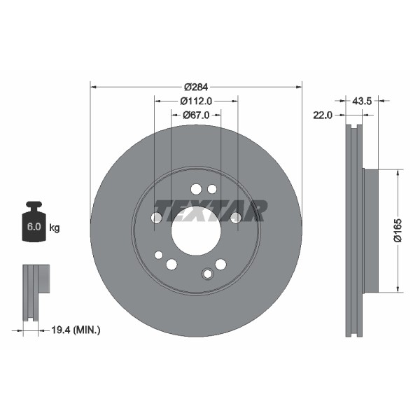 Слика на кочионен диск TEXTAR 92031900 за Mercedes E-class (w124) 300 Turbo-D (124.133) - 143 коњи дизел