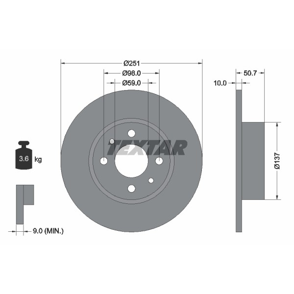 Слика на кочионен диск TEXTAR 92034200 за Lancia Lybra SW (839bx) 1.6 16V (839BXA1A) - 103 коњи бензин