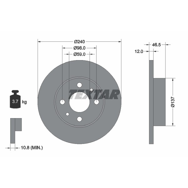 Слика на кочионен диск TEXTAR 92034500 за Fiat Uno (146 A,E) 1.2 - 82 коњи бензин