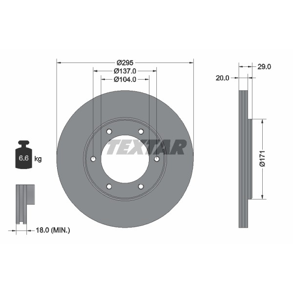 Слика на кочионен диск TEXTAR 92035600 за Nissan Patrol Hardtop (K260) 2.8 - 120 коњи бензин