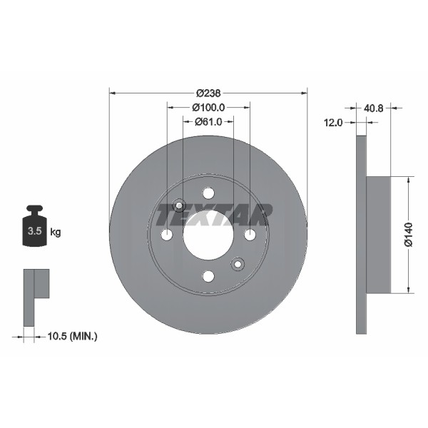 Слика на кочионен диск TEXTAR 92036100 за Renault Rapid Box 1.1 - 48 коњи бензин