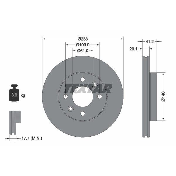 Слика на кочионен диск TEXTAR 92036200 за Nissan Kubistar Box 1.5 dCi - 65 коњи дизел