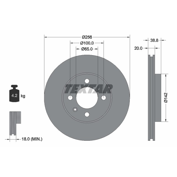 Слика на кочионен диск TEXTAR 92036800 за VW Caddy 2 Box (9K9A) 1.9 SDI - 64 коњи дизел