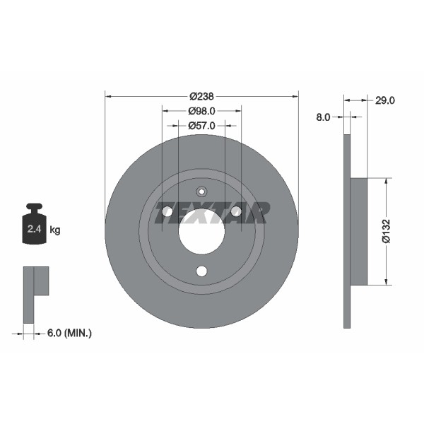 Слика на кочионен диск TEXTAR 92038500 за Peugeot 106 (1A,1C) 1.0 - 50 коњи бензин