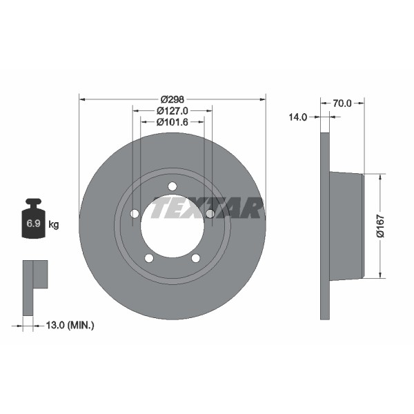 Слика на кочионен диск TEXTAR 92040600 за Land Rover Defender Station Wagon (LD) 2.5 Td5 4x4 - 122 коњи дизел