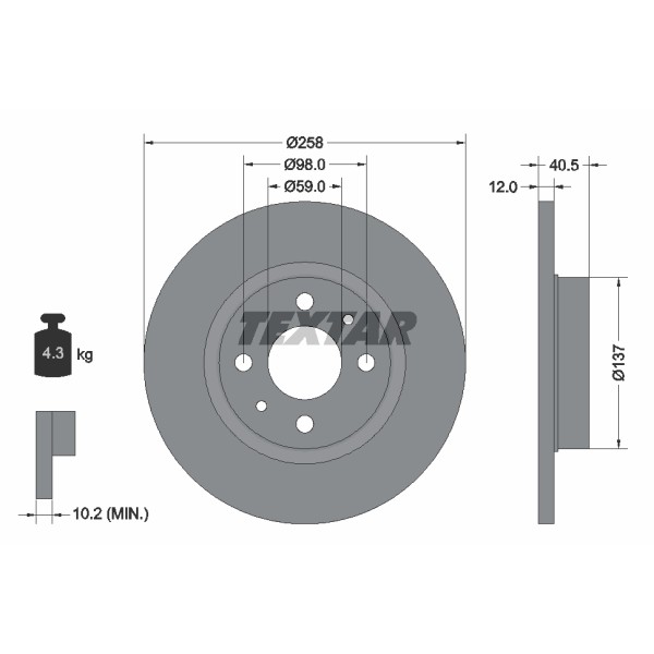 Слика на кочионен диск TEXTAR 92041500 за Fiat Tipo (160) 1.4 i.e. (160.AP, 160.AD, 160.EA) - 70 коњи бензин