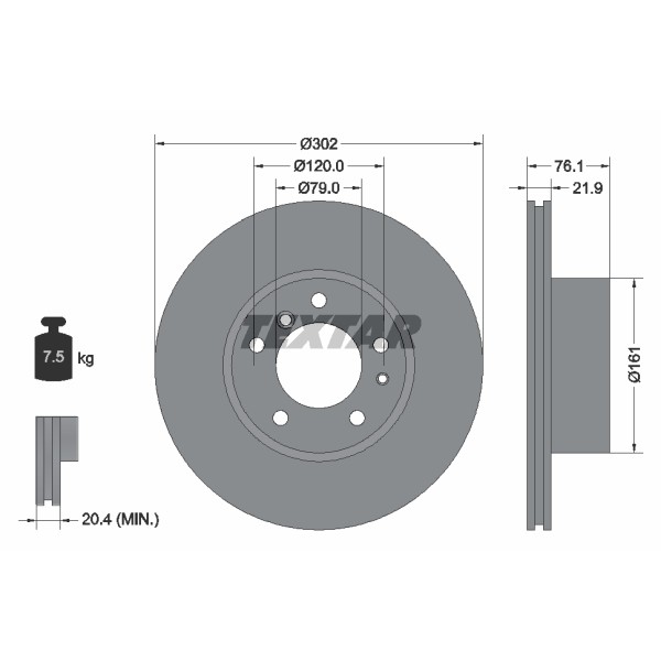 Слика на кочионен диск TEXTAR 92042200 за BMW 5 Sedan E34 530 i V8 - 218 коњи бензин