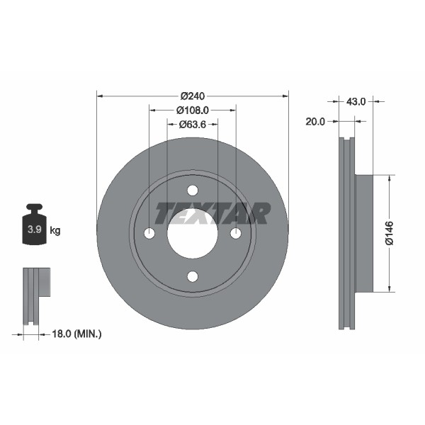 Слика на кочионен диск TEXTAR 92051000 за Ford Escort 7 (gal,aal,abl) 1.8 16V - 115 коњи бензин