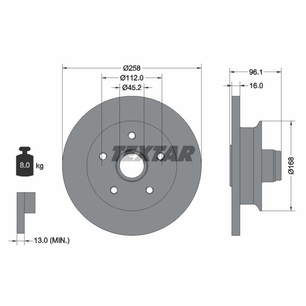 Слика на кочионен диск TEXTAR 92053000 за VW Transporter T3 Box 1.6 D - 50 коњи дизел