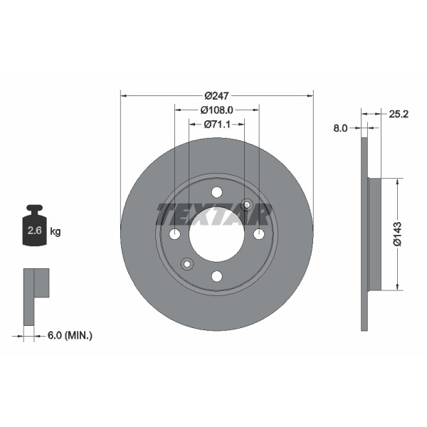 Слика на кочионен диск TEXTAR 92055000 за Citroen Saxo S0,S1 1.6 - 101 коњи бензин