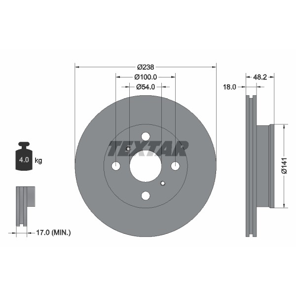 Слика на кочионен диск TEXTAR 92055800 за Toyota Corolla Liftback (E9) 1.6 i (AE94) - 102 коњи бензин