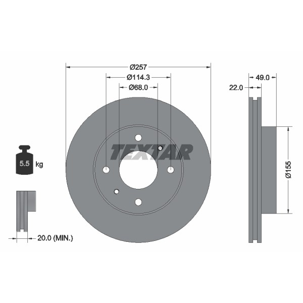 Слика на кочионен диск TEXTAR 92056300 за камион Volvo F 12/400,F 12/410 - 396 коњи дизел