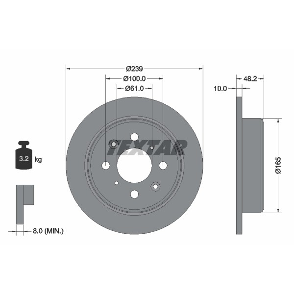 Слика на кочионен диск TEXTAR 92060800 за Rover 25 (RF) 2.0 iDT - 101 коњи дизел