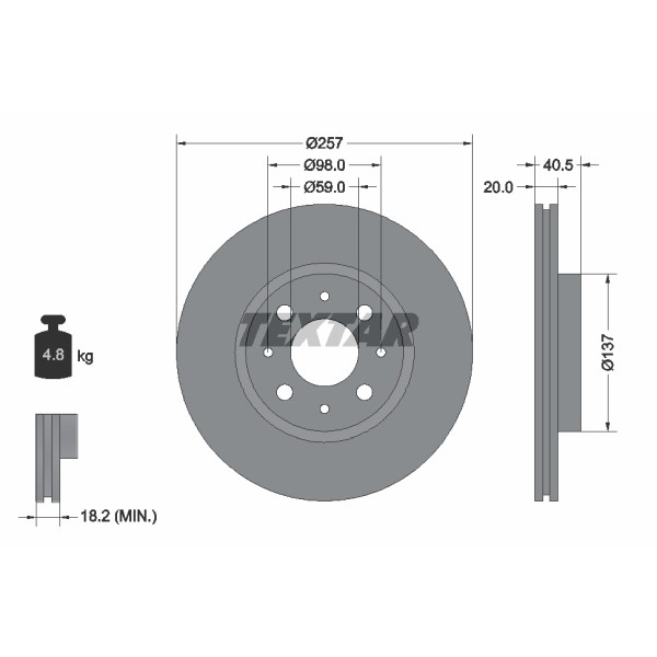 Слика на кочионен диск TEXTAR 92068500 за Fiat Brava 182 1.8 GT 16V (182.BC) - 113 коњи бензин