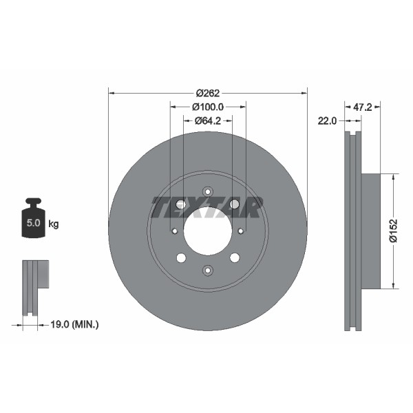 Слика на кочионен диск TEXTAR 92070600 за Rover 200 (RF) 214 Si - 103 коњи бензин