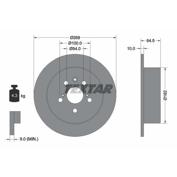 Слика на кочионен диск TEXTAR 92070800 за Toyota Camry (V2) 2.5 V6 GXI (VZV21_) - 160 коњи бензин