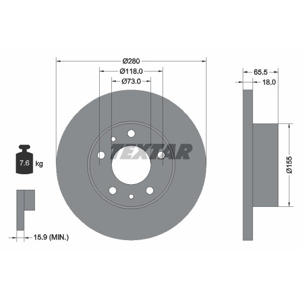 Слика на кочионен диск TEXTAR 92073700 за Fiat Ducato Platform 230 2.0 JTD - 84 коњи дизел