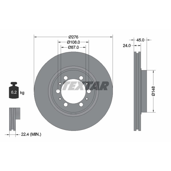 Слика на кочионен диск TEXTAR 92079800 за Mitsubishi Montero Sport (K90) V6 (K96W) - 177 коњи бензин