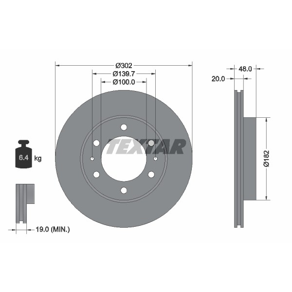 Слика на кочионен диск TEXTAR 92080400 за Toyota Land Cruiser Hardtop (J7) 3.0 TD - 125 коњи дизел