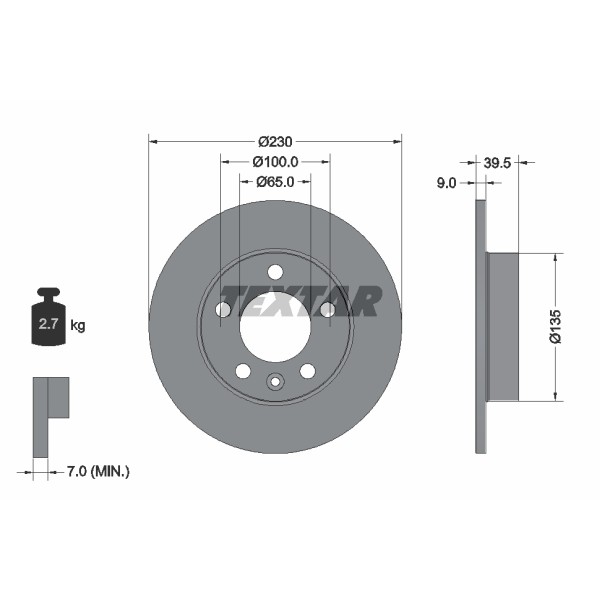 Слика на кочионен диск TEXTAR 92082500 за VW Jetta 4 (1J2) 1.9 SDI - 68 коњи дизел