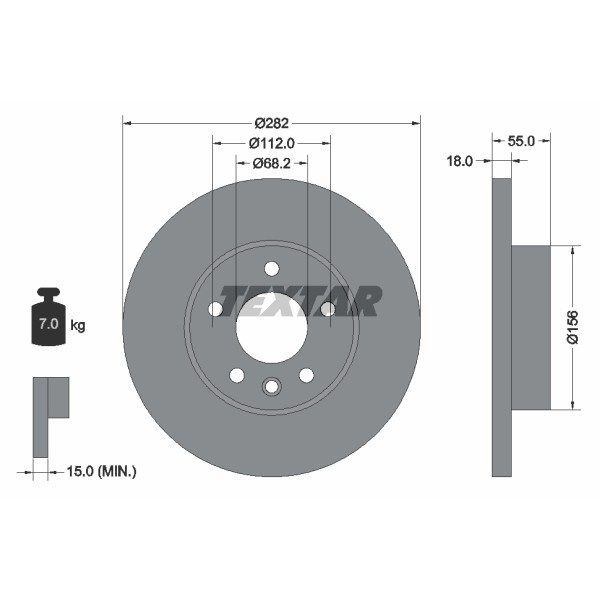 Слика на кочионен диск TEXTAR 92083700 за VW Transporter T4 Platform 2.4 D - 75 коњи дизел