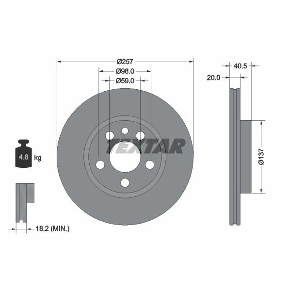 Слика на кочионен диск TEXTAR 92088000 за Citroen Jumpy U6U 1.9 D 70 - 69 коњи дизел