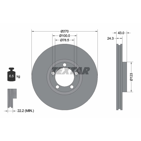 Слика на кочионен диск TEXTAR 92088200 за Ford Transit Platform (E) 1991 2.0 (EME/L/S, ENE/L/S) - 98 коњи бензин