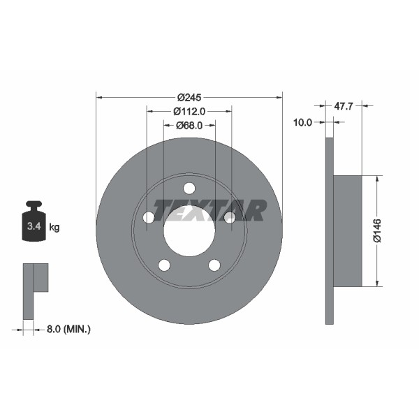 Слика на кочионен диск TEXTAR 92088500 за Audi A4 Avant (8D5, B5) 2.6 quattro - 150 коњи бензин