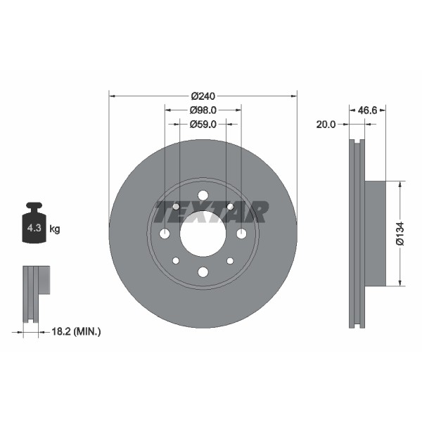 Слика на кочионен диск TEXTAR 92090300 за Fiat Palio 178bx 1.0 - 65 коњи бензин