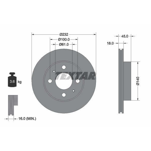 Слика на кочионен диск TEXTAR 92090900 за Nissan Almera Hatchback (N15) 1.4 - 87 коњи бензин